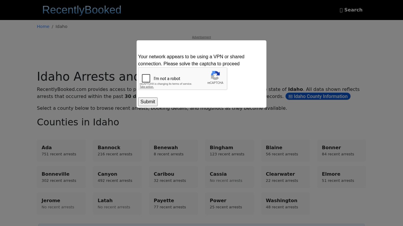 Recent bookings, Arrests, Mugshots in Idaho - Recently Booked